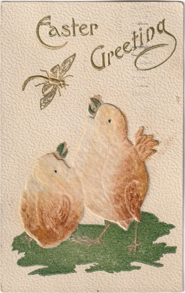 Easter Chicks and Dragonfly - Postcard, c. 1900s