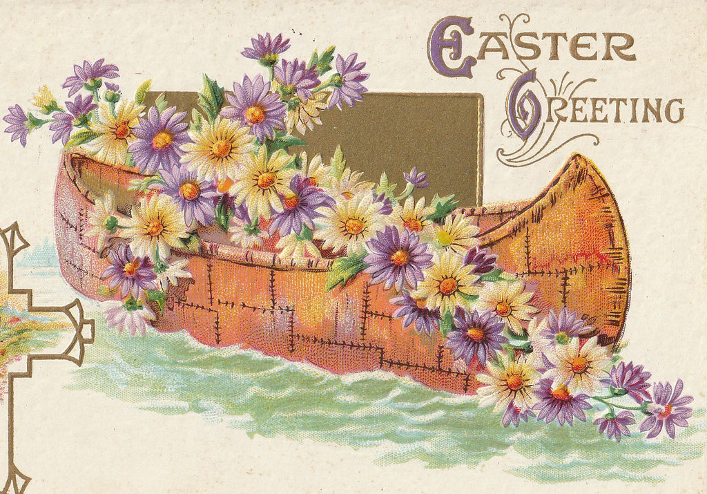 Easter Canoe E Nash Antique Postcard Close Up