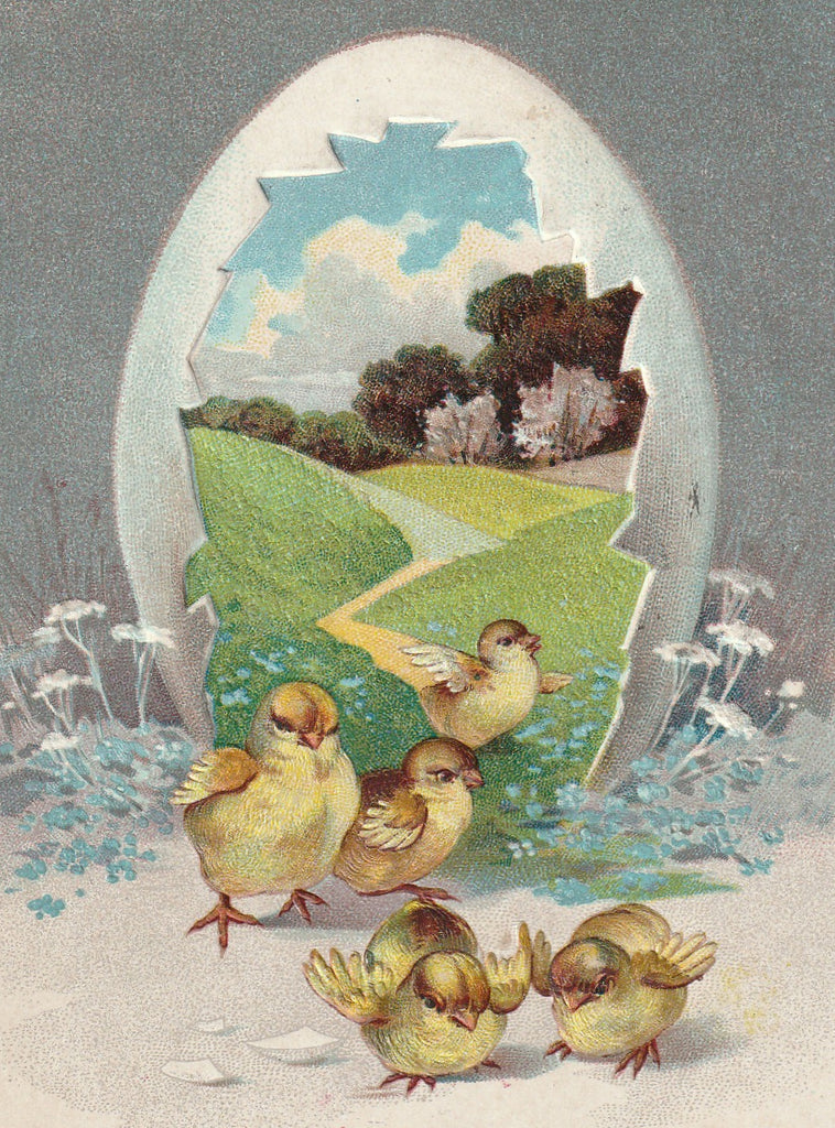 Easter Chicks Greeting Antique Postcard Close Up