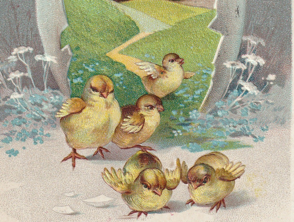 Easter Chicks Greeting Antique Postcard Close Up 2