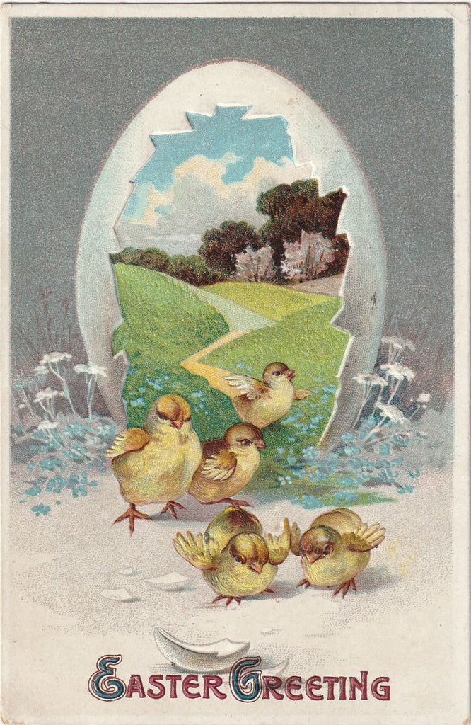 Easter Chicks Greeting Antique Postcard