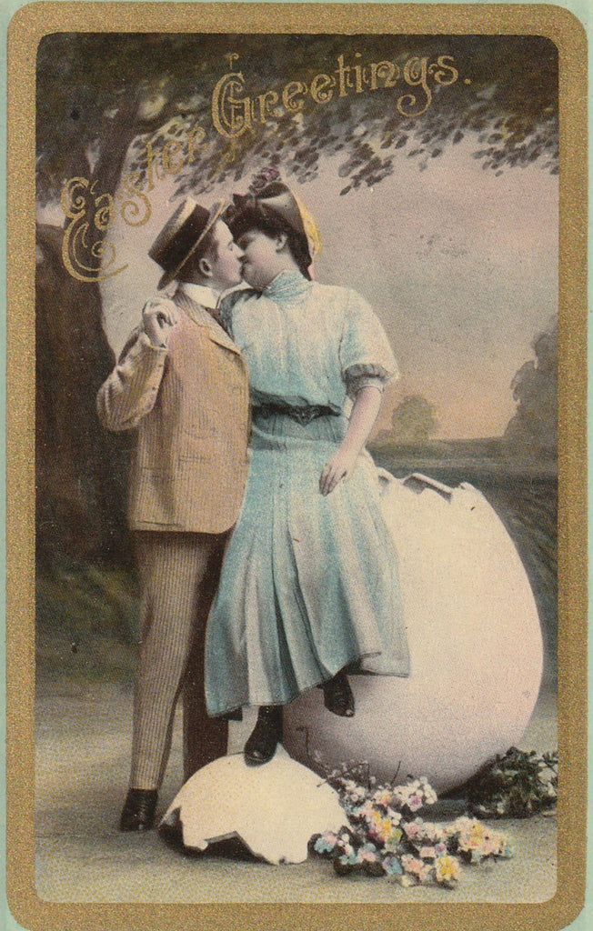 Easter Kisses Antique Postcard Close Up