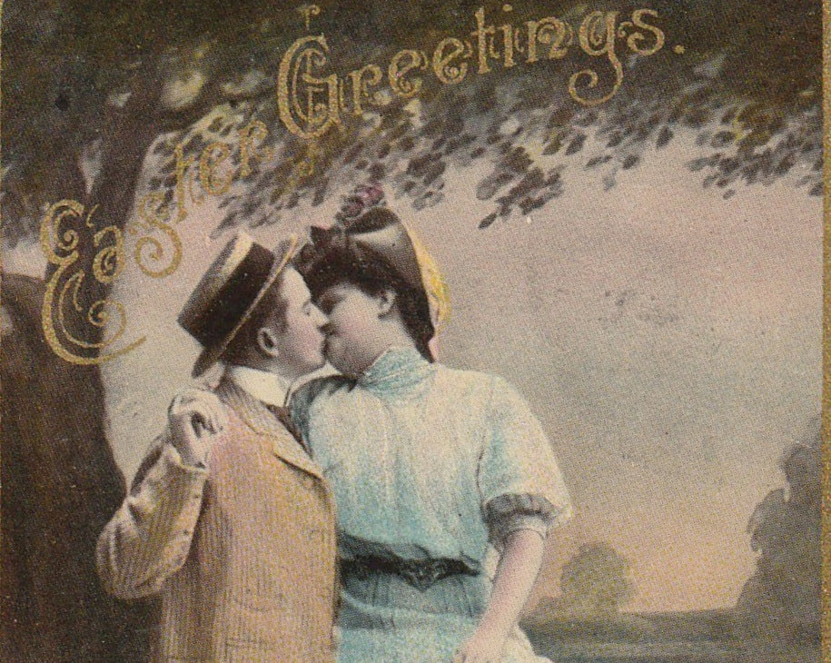 Easter Kisses Antique Postcard Close Up 3