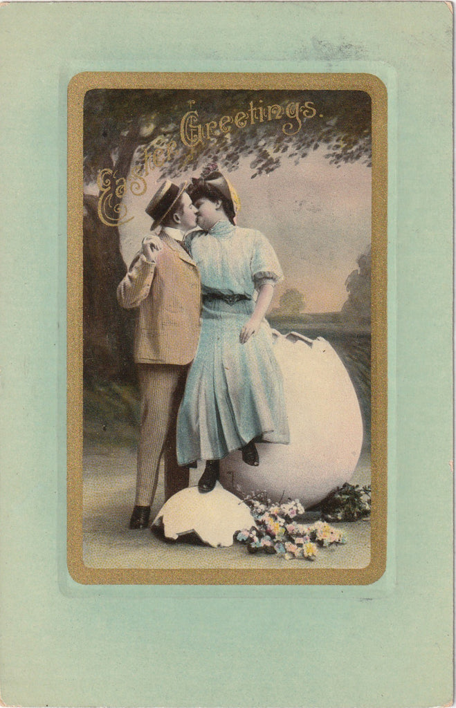 Easter Kisses Antique Postcard