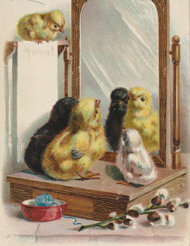 Easter Wishes Mirror Reflection Antique Postcard Close Up