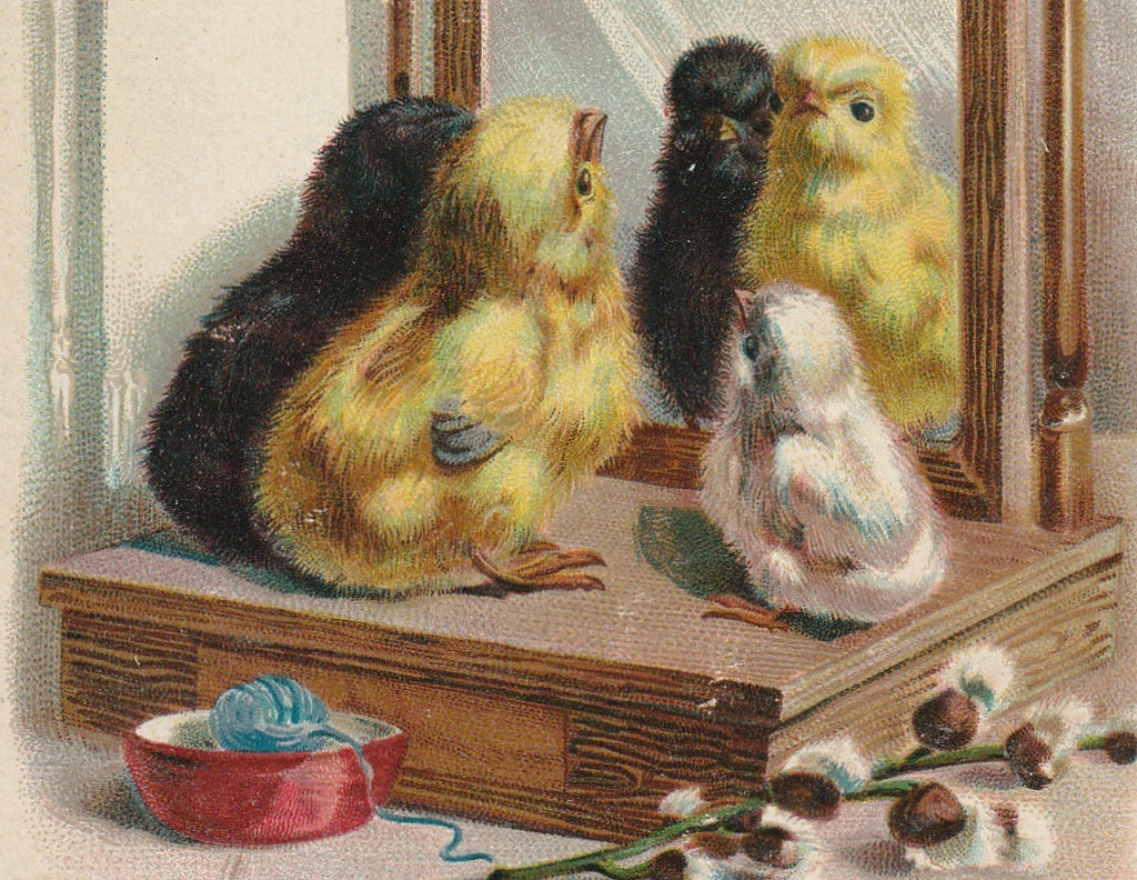 Easter Wishes Mirror Reflection Antique Postcard Close Up 2