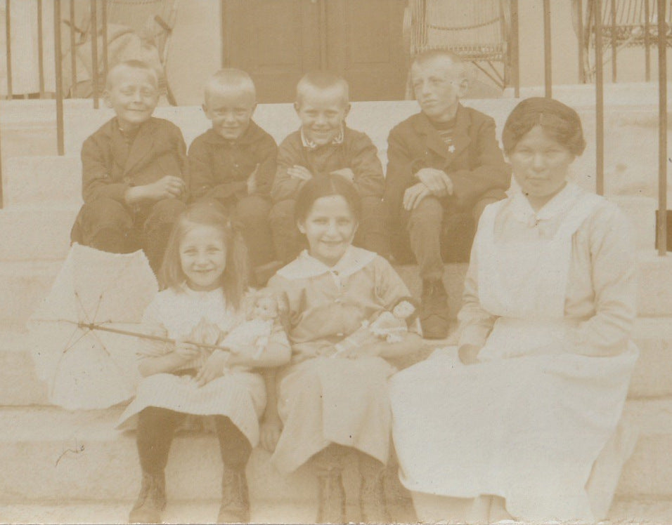 Edwardian Children Outside Hospital With Dolls - Photo, c.1900s Close Up