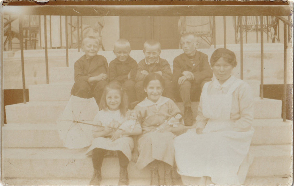 Edwardian Children Outside Hospital With Dolls - Photo, c.1900s