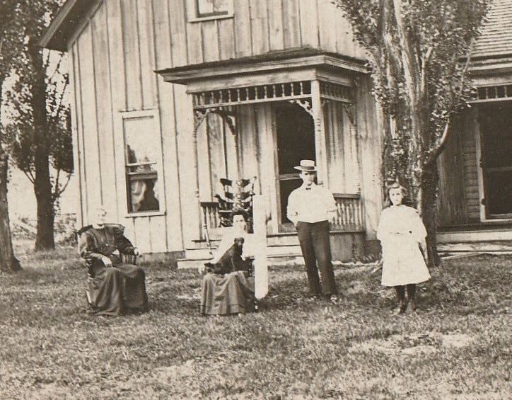 Edwardian Homestead - Family with Dog - RPPC, c. 1900s Close Up