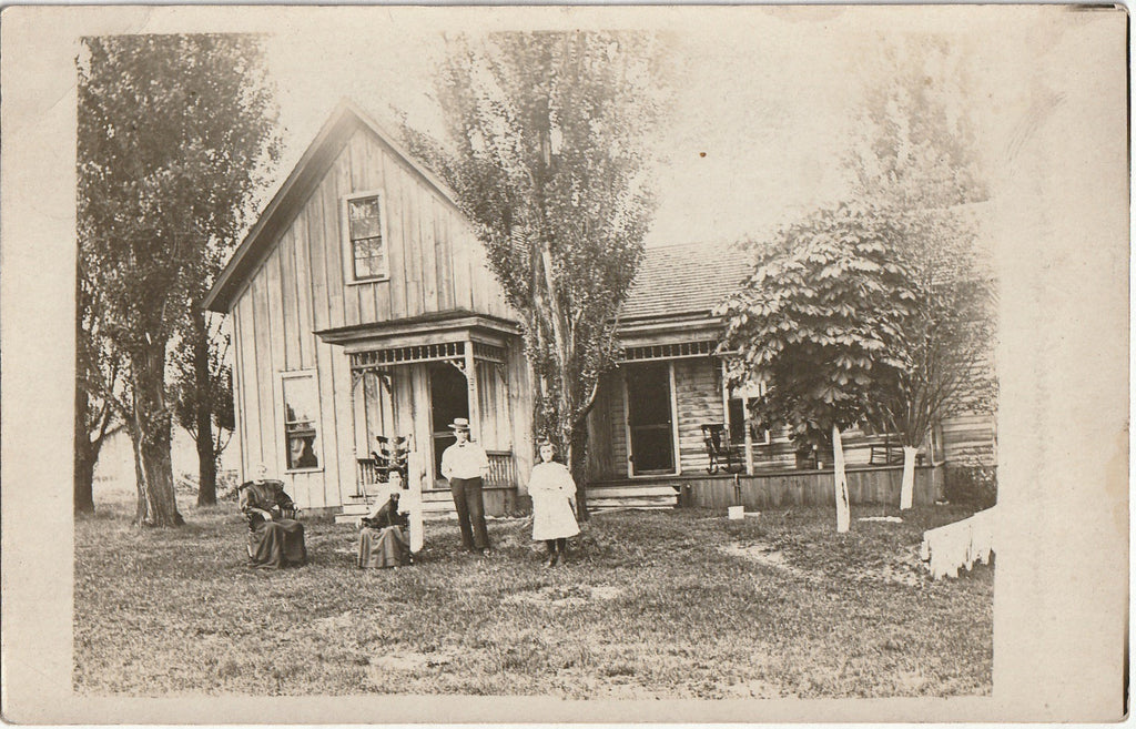 Edwardian Homestead - Family with Dog - RPPC, c. 1900s