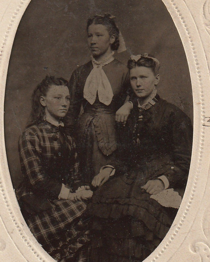 Emma, Anna and Christine Pederson - Tintype Photo, c. 1800s Close Up