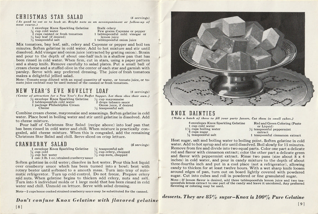 Knox Dainties - Entertaining Round the Calendar the Easy Knox Way - Gelatin Recipes - Booklet, c. 1938