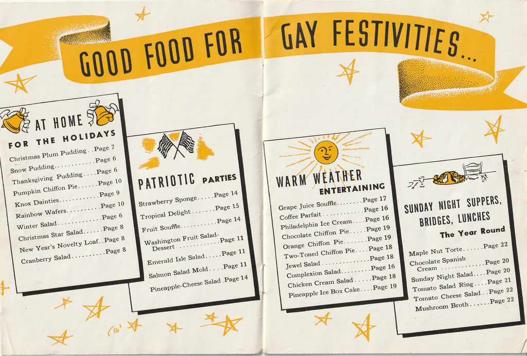 Good Food For Gay Festivities - Entertaining Round the Calendar the Easy Knox Way - Gelatin Recipes - Booklet, c. 1938