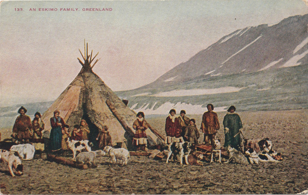 Eskimo Family in Greenland Antique Postcard