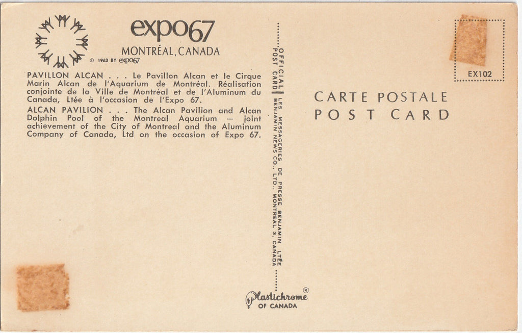 Expo 67 Alcan Pavillion and Dolphin Pool Montreal Canada Postcard Back