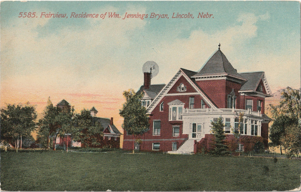 Fairview - Residence of William Jennings Bryan - Lincoln, NE - Postcard, c. 1900s