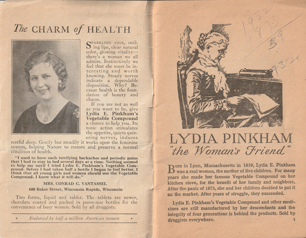 Famous Women of History - Lydia E. Pinkham Medicine Company - Booklet, c. 1920s - Inside Cover