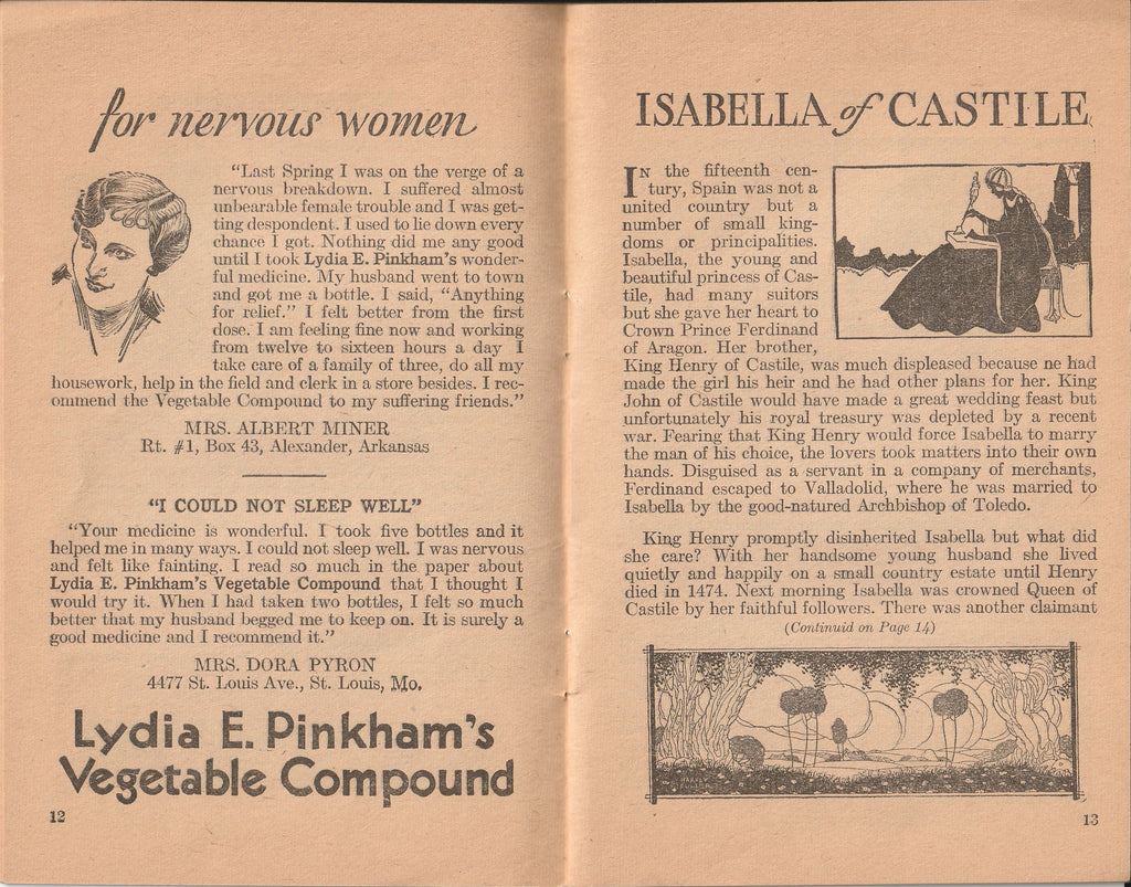 Famous Women of History - Lydia E. Pinkham Medicine Company - Booklet, c. 1920s - Isabella of Castile