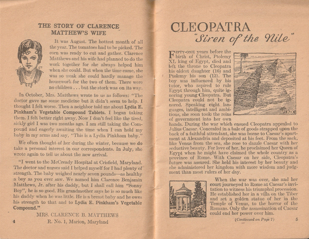 Famous Women of History - Lydia E. Pinkham Medicine Company - Booklet, c. 1920s - Cleopatra