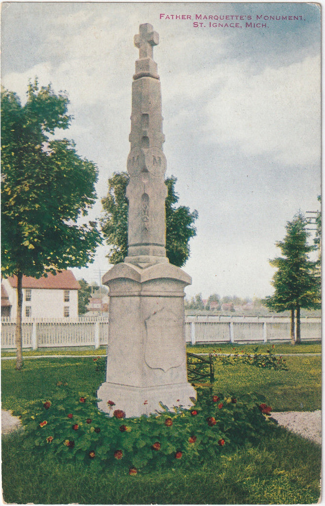 Father Marquette's Monument St. Ignace Michigan Postcard