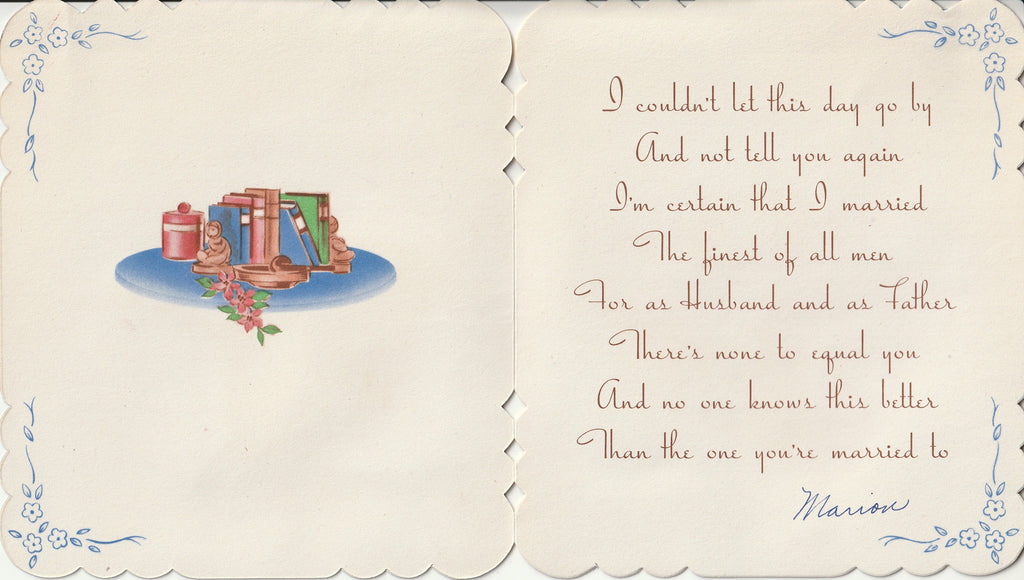 Father's Day Love To My Husband - Stanley - Flocked Card, c. 1950s - inside
