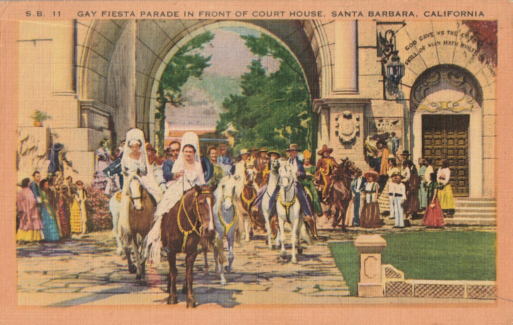 Fiesta Parade - County Court House - Santa Barbara, CA - SET of 2 - Postcards, c. 1940s