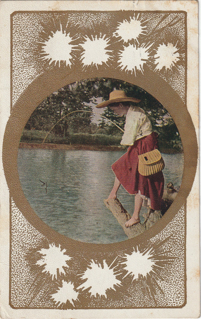 Fishing Girl - Postcard, c. 1910s