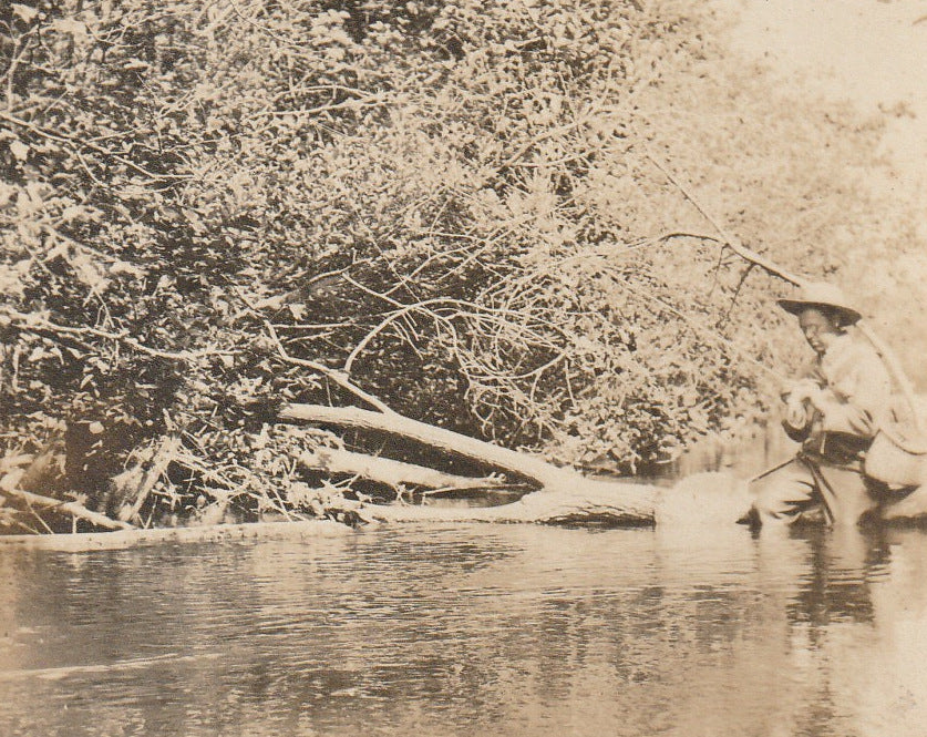 Fishing in the Kalamazoo River, Michigan - RPPC, c. 1900s Close Up