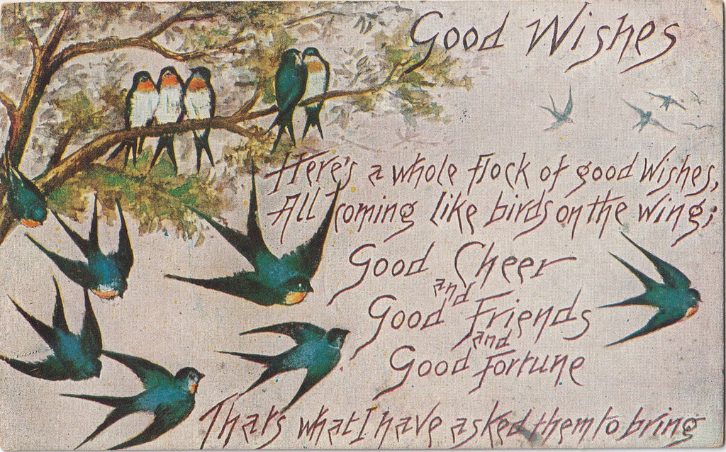 Flock of Good Wishes - SET of 4 - Postcards, c. 1910s