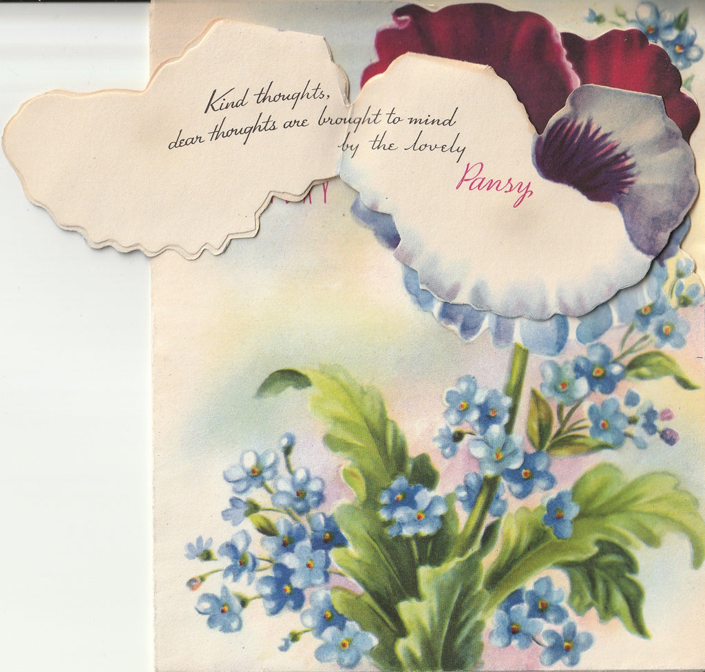 Fond Thoughts on Your Birthday Brought To You By Pansy - Pretty Petals - Card, c. 1950s - Inside