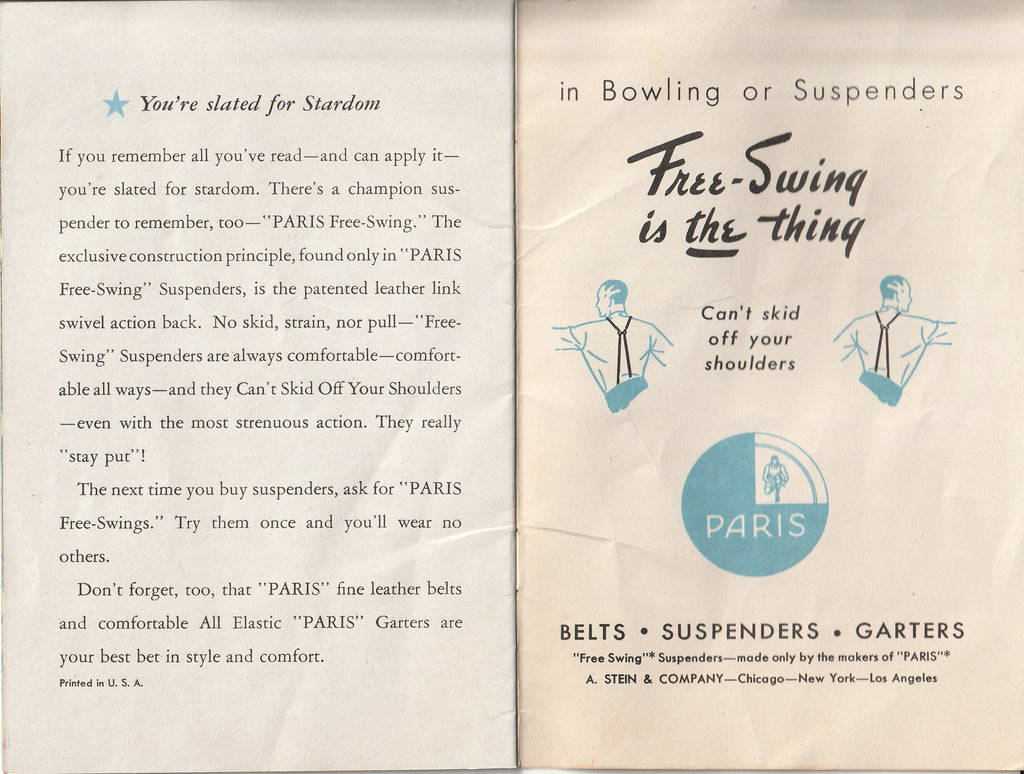 Free-Swing is the Thing - Brunswick Bowling - Booklet, c. 1947 Inside Cover