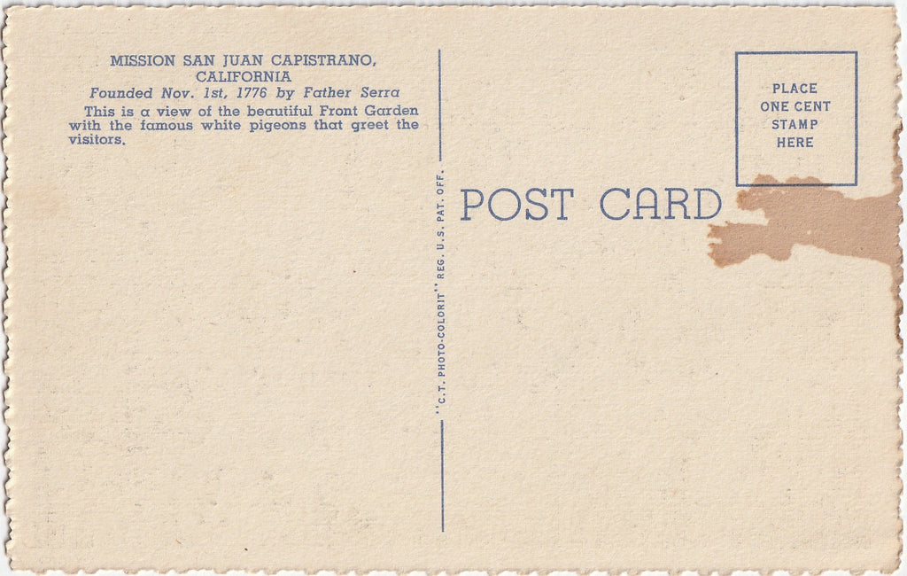 Campanario and Ruins of Stone Church - San Juan Capistrano, California - Postcard, c. 1940s