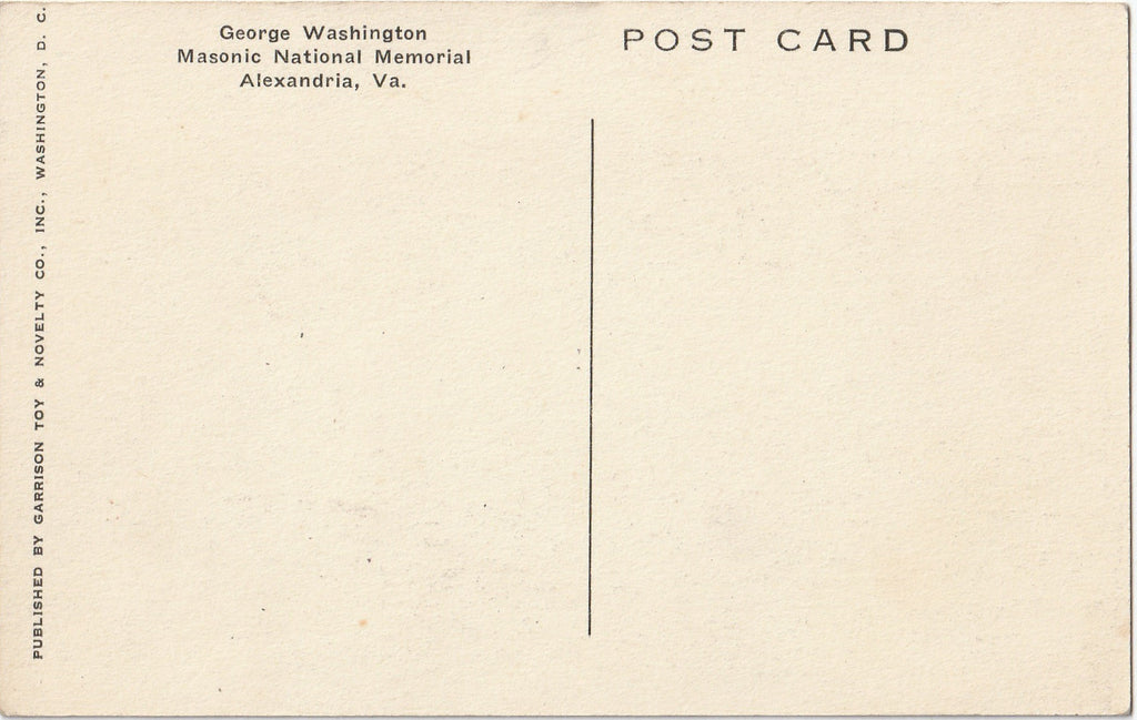 George Washington Masonic National Memorial Alexandria VA Postcard Back