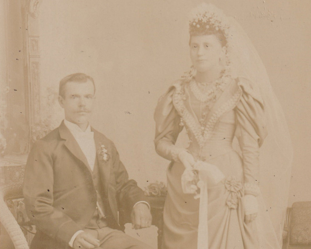 Ghostly Victorian Bride and Groom Cabinet Photo Close Up 3