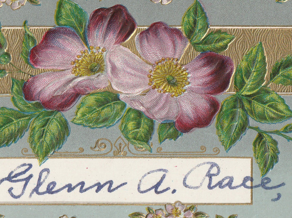 Glenn A. Race Edwardian Floral Antique Postcard Close Up