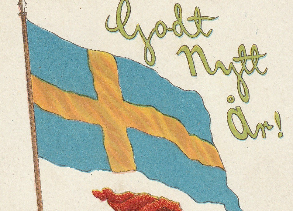 Godt Nytt År Swedish Flag Postcard Close Up 3
