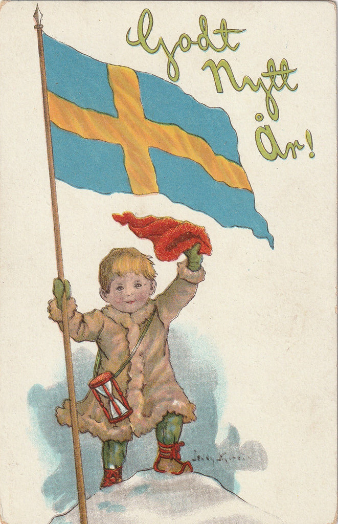 Godt Nytt År Swedish Flag Postcard