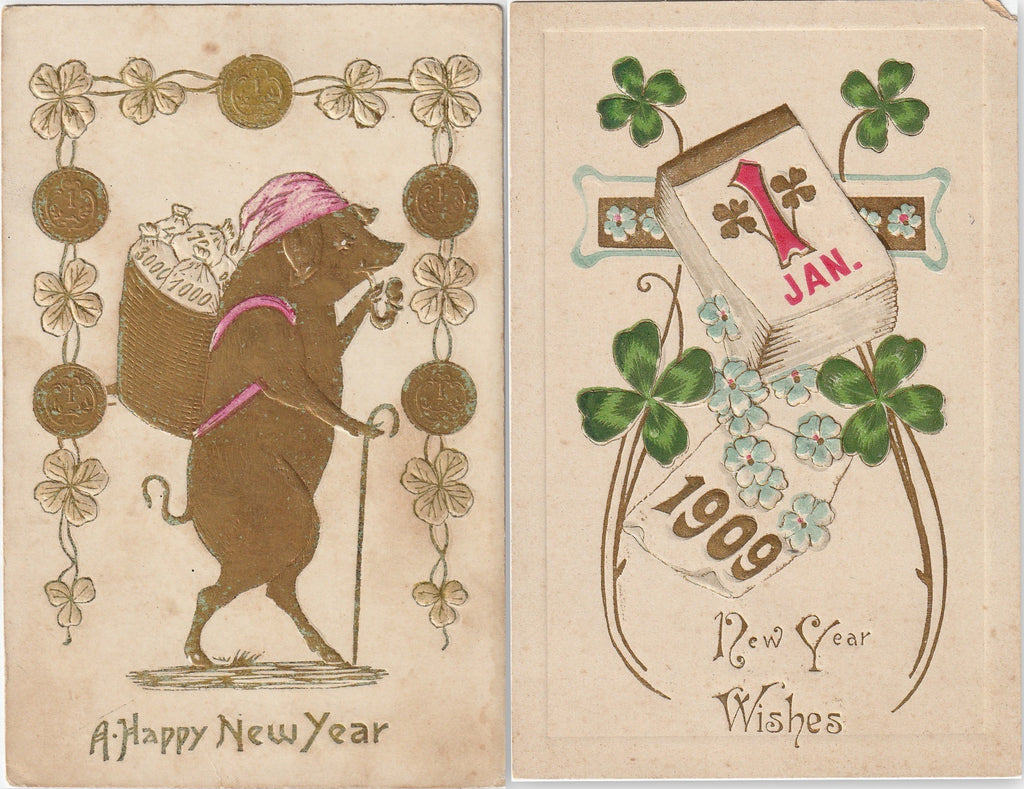 Good Luck And Prosperity New Year Antique Postcards
