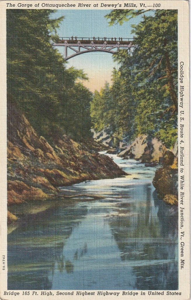Gorge of Ottauquechee River Dewey's Mills VT Postcard
