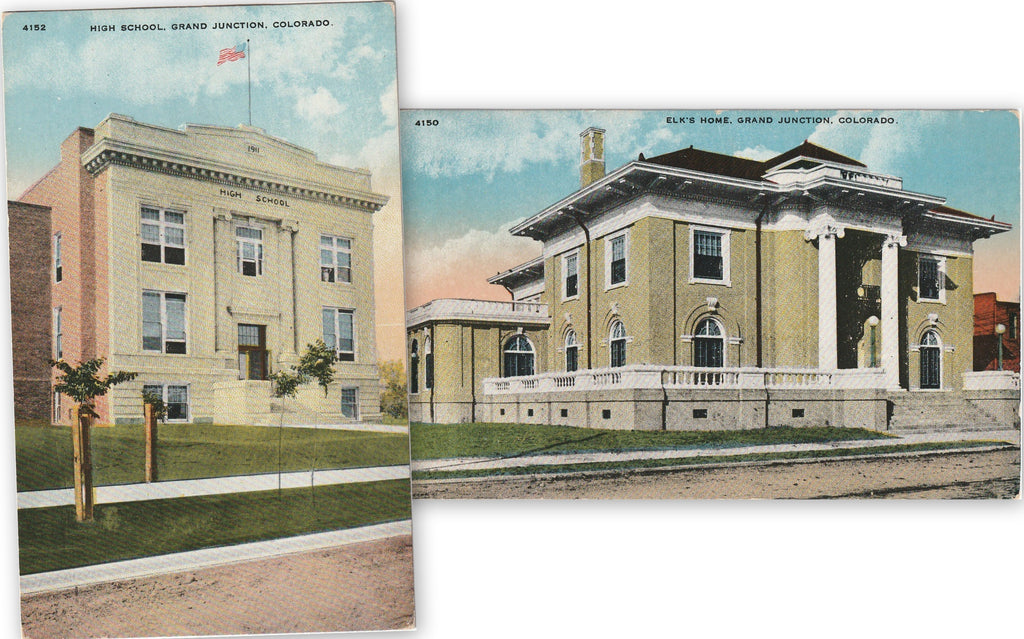 High School and Elk's Home Grand Junction Colorado Postcards