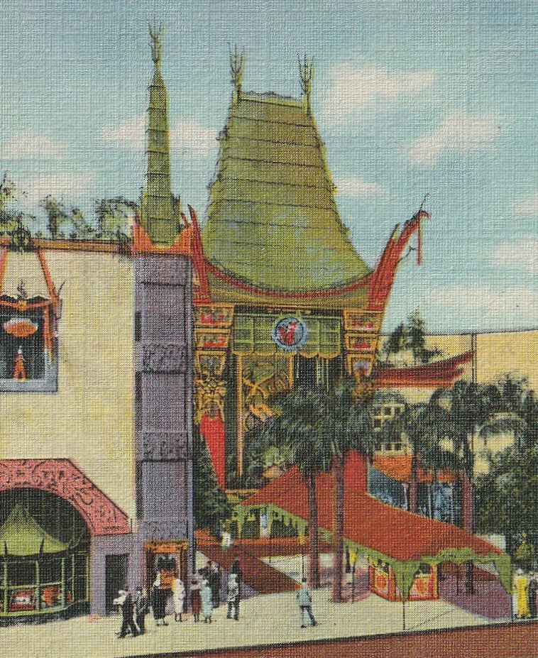 Grauman's Chinese Theatre Hollywood Vintage Postcard Close Up