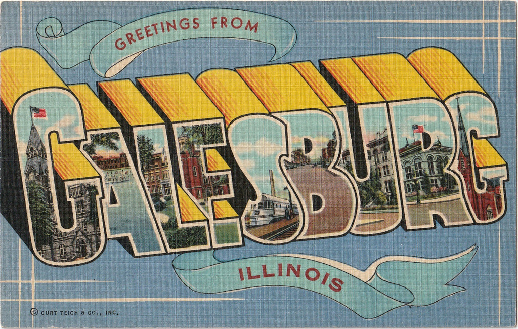 Greetings From Galesburg Illinois Vintage Large Letter Postcard