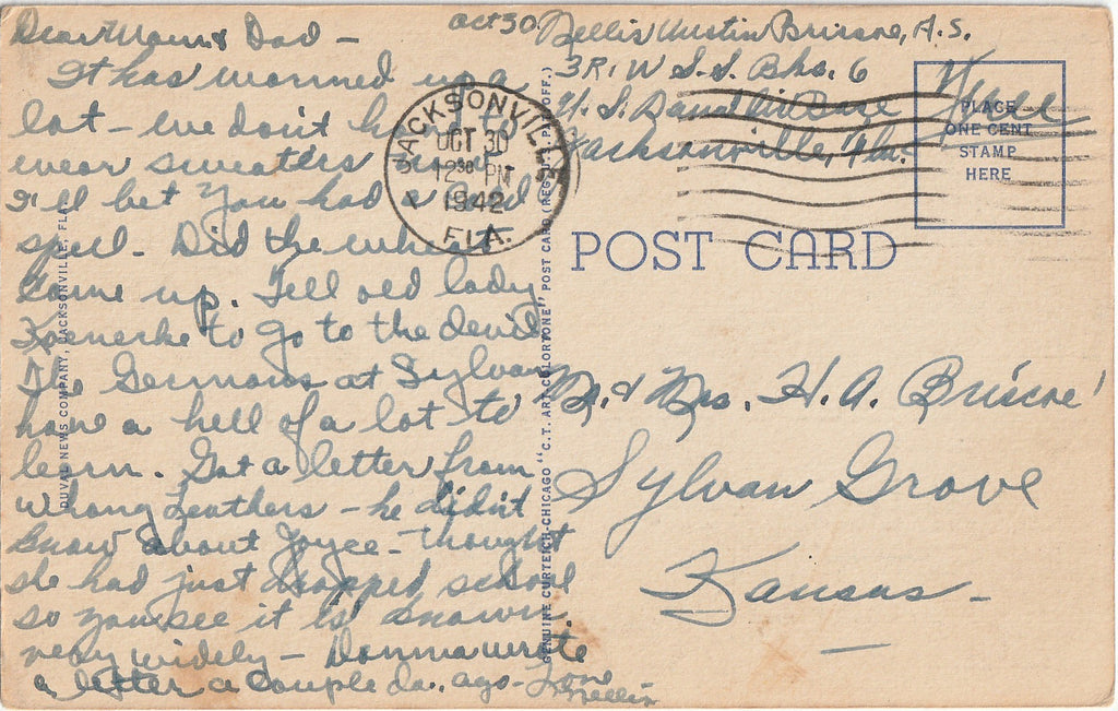 Greetings From Jacksonville, Florida - Large Letter - Postcard, c. 1940s Back