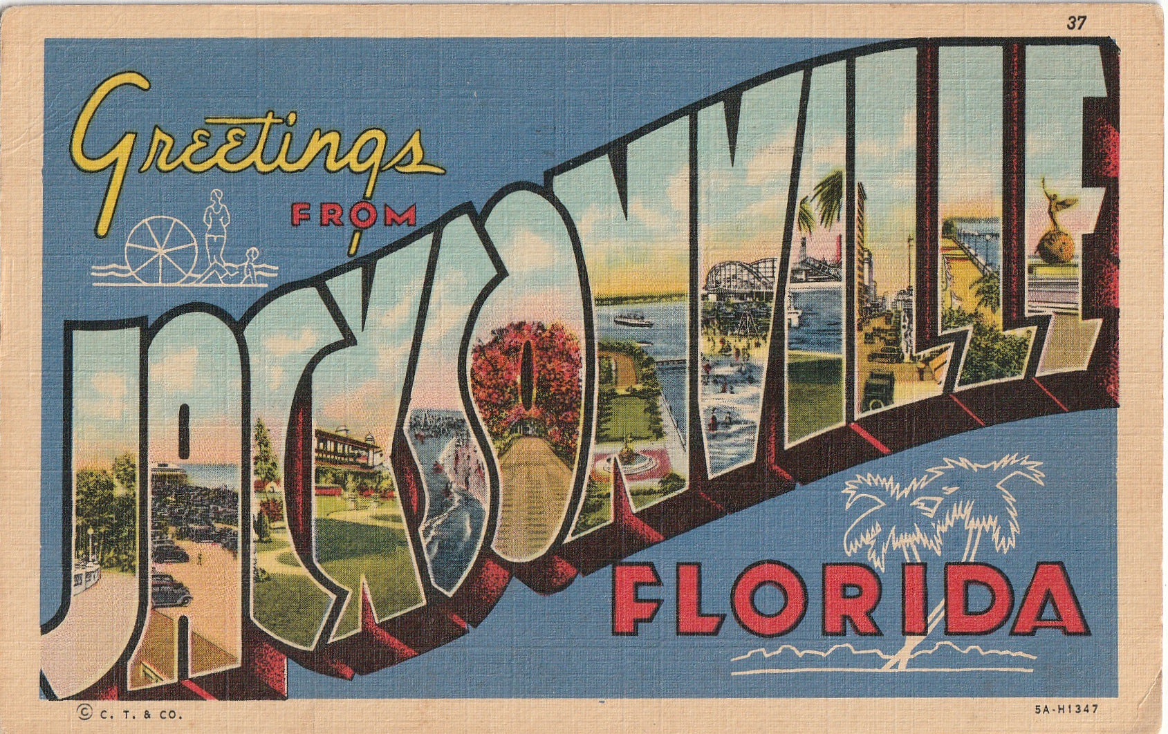 Jacksonville FL-Florida Laura Street Downtown Western Union 1947 Old  Postcard