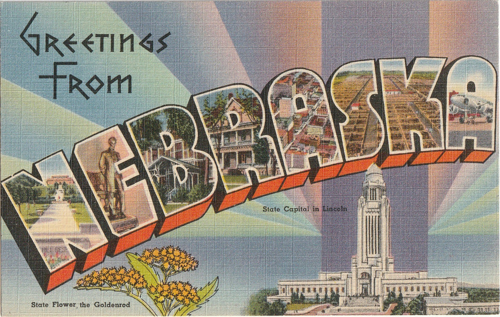 Greetings From Nebraska - Large Letter - Postcard, c. 1940s