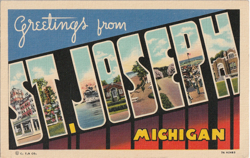 Greetings From St. Joseph Michigan Large Letter Postcard