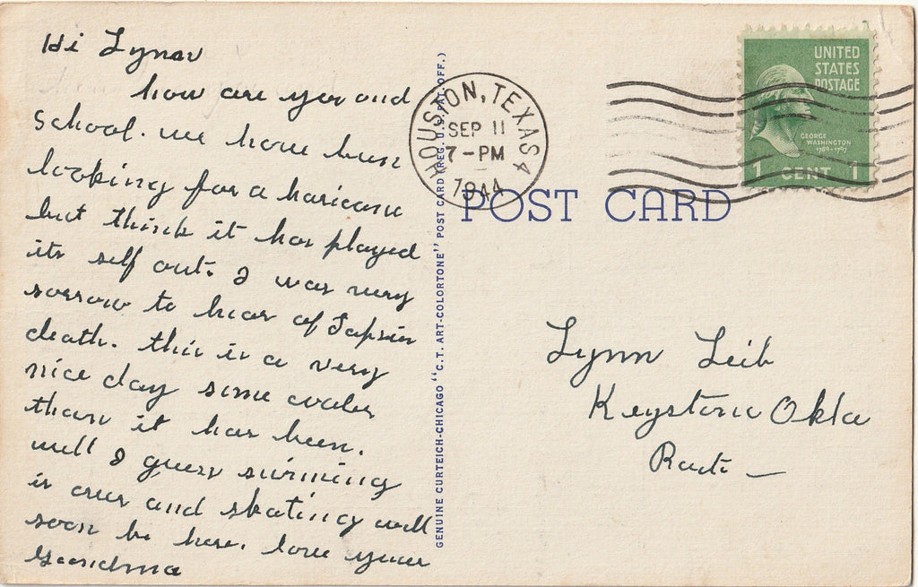 Greetings From Texas - Large Letter - Postcard, c. 1940s Back