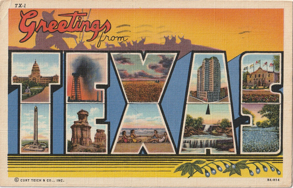 Greetings From Texas - Large Letter - Postcard, c. 1940s