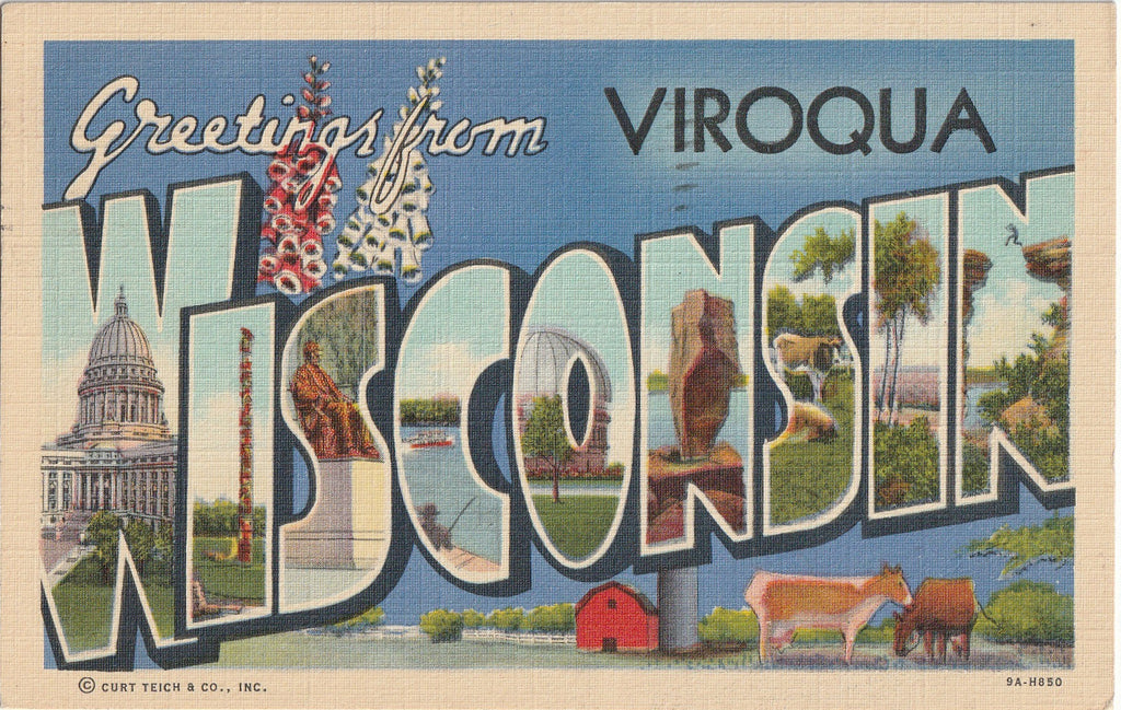 Greetings From Viroqua, Wisconsin - Large Letter Souvenir - Postcard, c. 1950s