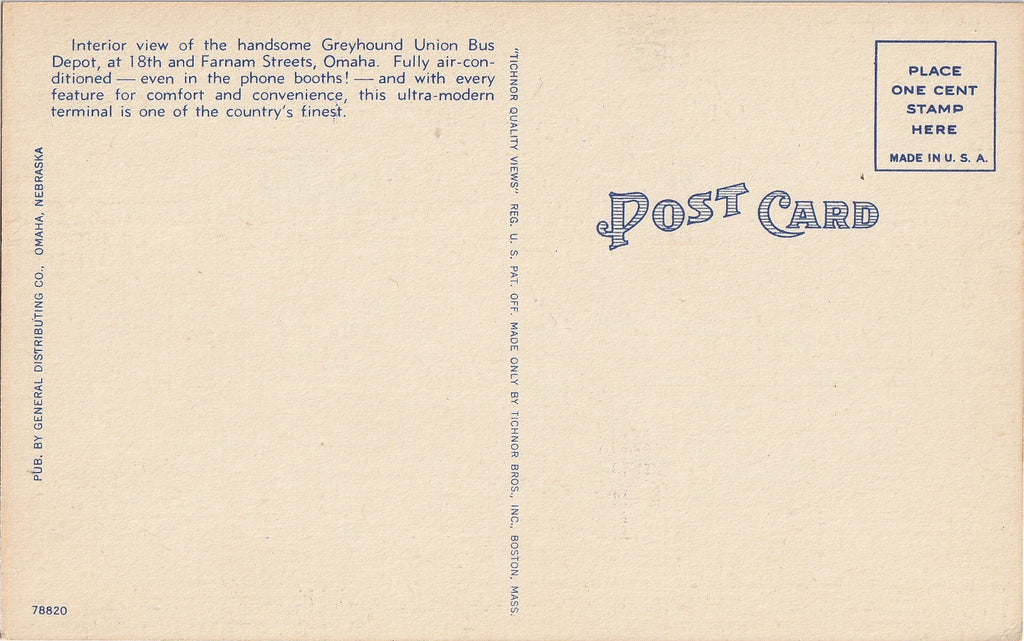 Greyhound Union Bus Depot - Omaha, NE - Postcard, c. 1950s